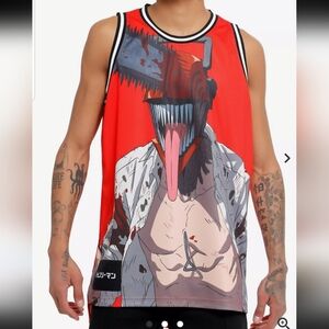 Chainsaw Man Varsity Basketball Jersey Mens Small Red‎ Full Print Tank Top NWT